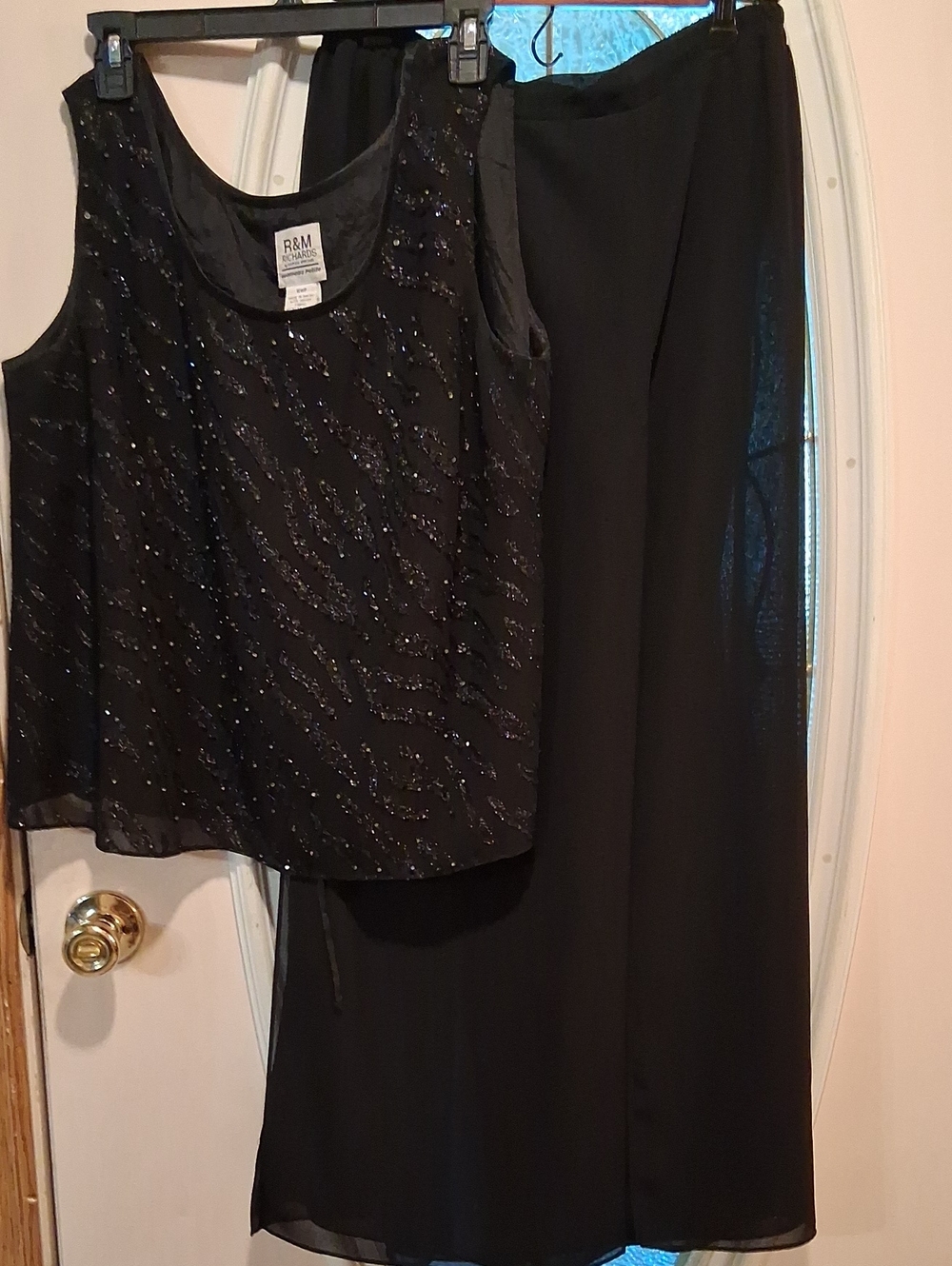 R&M Richards Black Beaded Maxi Skirt and Shell Set